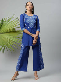 Thumbnail for Ahalyaa Womens Royal Blue Pure Cotton Printed Kurtas - Distacart