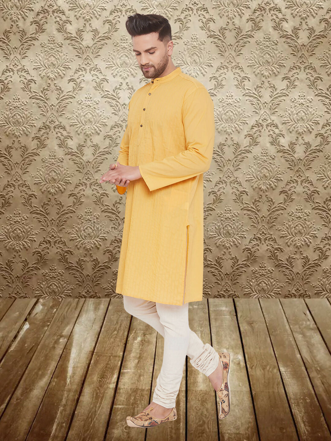 Even Apparels Men's Pintuck Fancy Yellow Kurta - Distacart