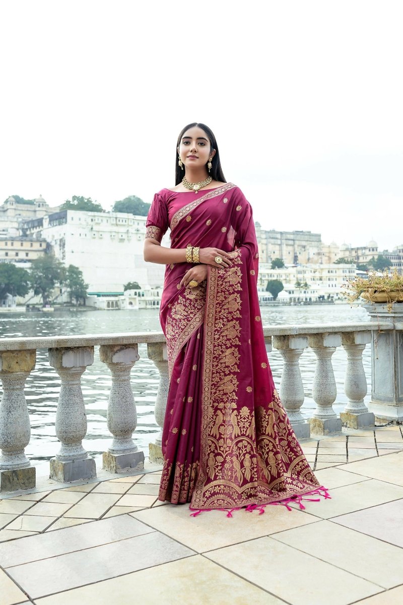 Aastha Fashion Maroon Woven Soft Silk Saree with Blouse - Distacart