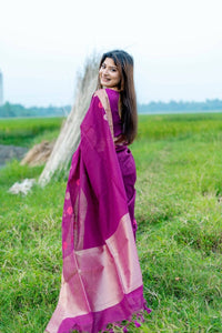 Thumbnail for Aastha Fashion Magenta Woven Cotton Silk Saree with Blouse - Distacart