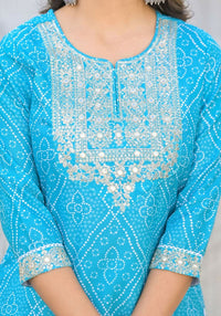 Thumbnail for Partywear Designer sky blue cotton Stitched Suit With Dupatta - Tanisha - Distacart