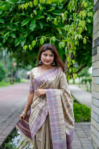 Thumbnail for Aastha Fashion Purple Thread Woven Handloom Tussar Silk Saree with Blouse - Distacart