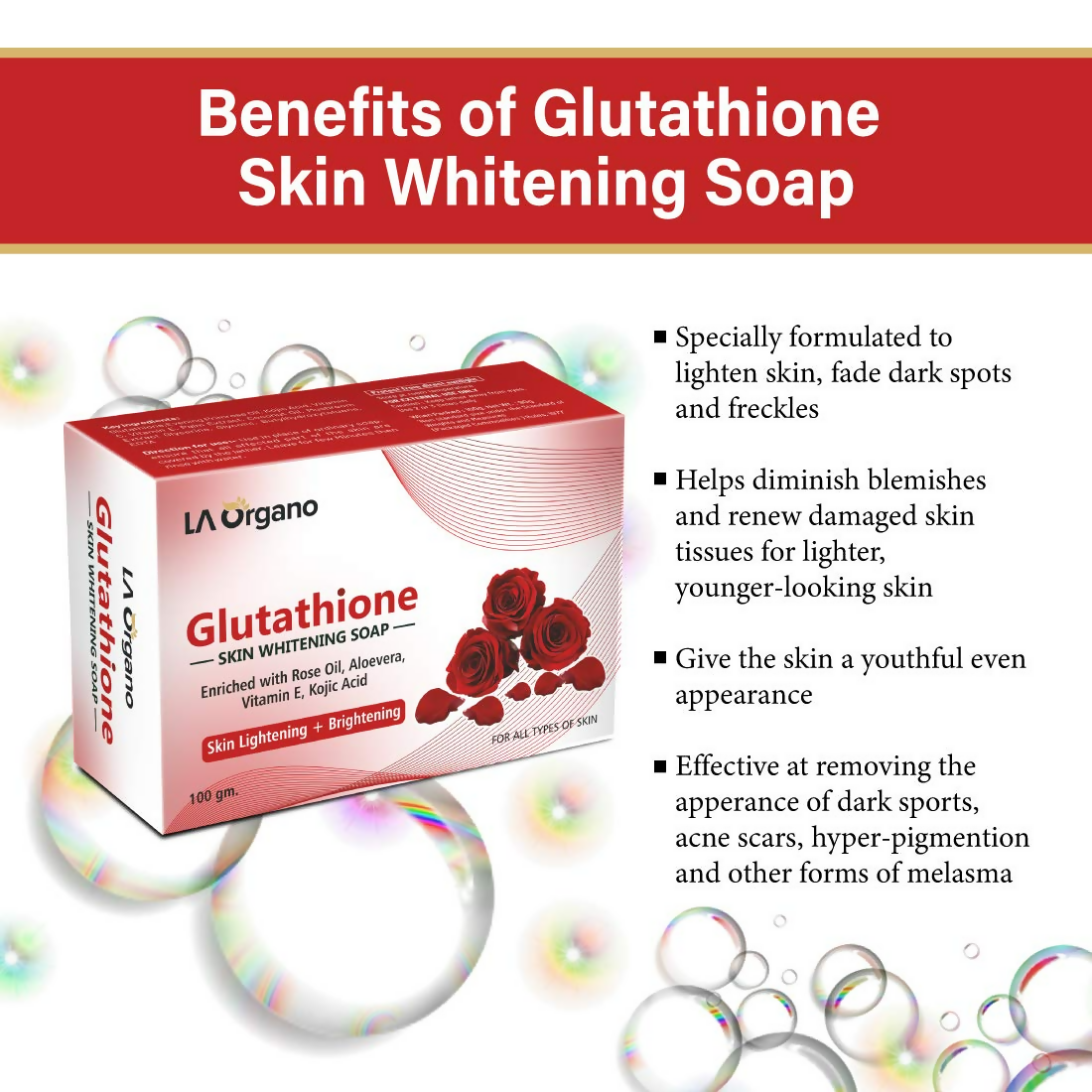 LA Organo Glutathione Rose Skin Lightening & Brightening Soap