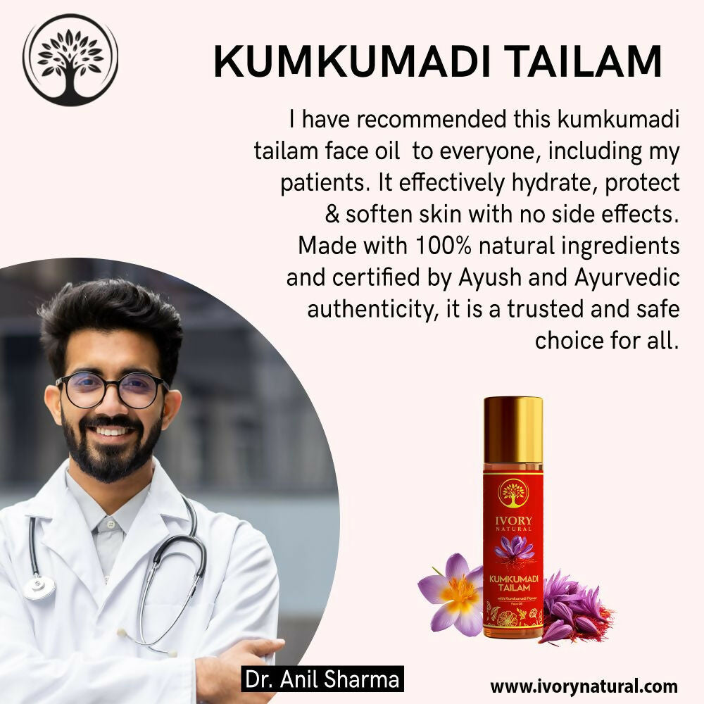 Ivory Natural Kumkumadi Tailam Face Oil - Saffron And Lotus Essence For Skin Revitalization - Distacart