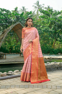 Thumbnail for Aastha Fashion Light Purple Woven Kanchipuram Silk Saree with Blouse - Distacart