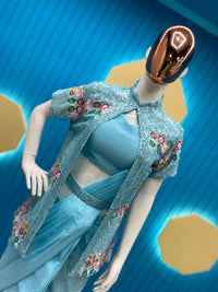 Thumbnail for Preksha Creation New Fancy Ready To Wear Saree With Sequence Embroidery Work Koti And Full stitched Blouse - Sky Blue - Distacart