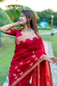 Thumbnail for Aastha Fashion Red Woven Cotton Silk Saree with Blouse - Distacart