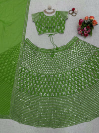 Thumbnail for Preksha Creation Green Foux Georgette With Thread With 9Mm Sequence Women Lehenga Choli