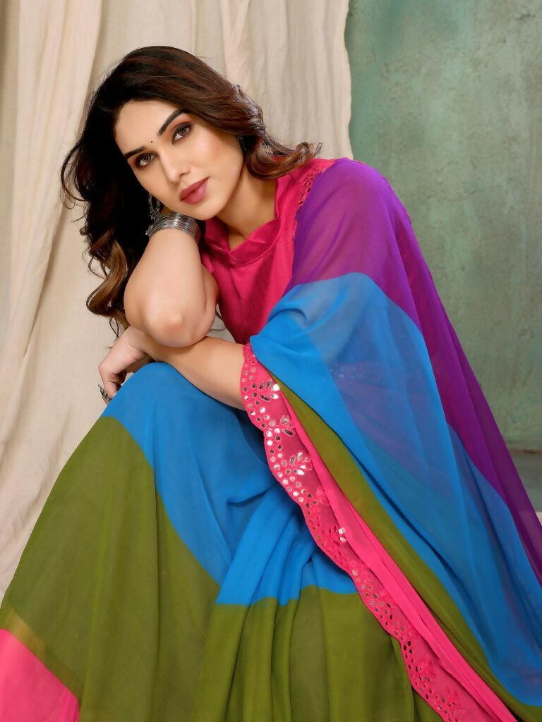 Aafreen Partywear Designer Multi Georgette Fancy Saree - Distacart