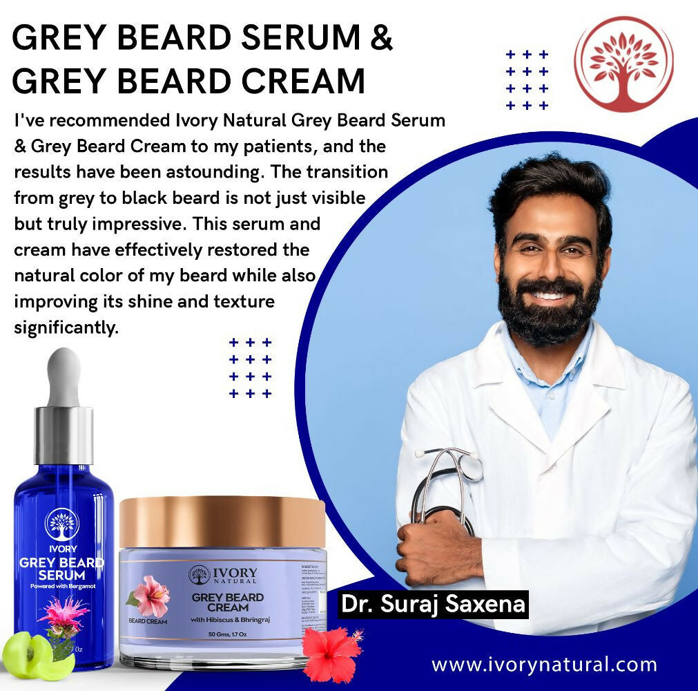 Ivory Natural Grey Combo For Beard - Serum & Cream For Rejuvenates Natural Beard Shade And Supports Natural Black Color