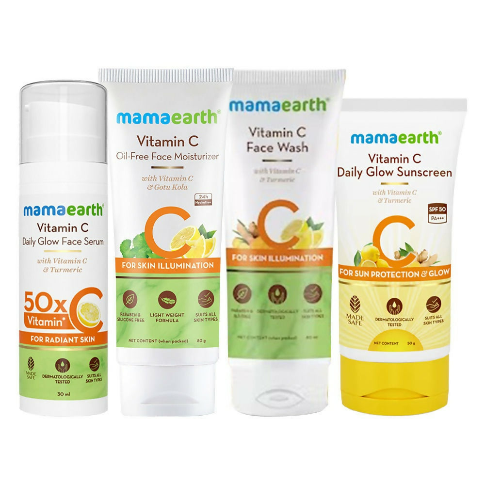 Mamaearth CSMS (Cleanser, Serum, Moisturizer, Sunscreen) Vitamin C Glow & Protect Regimen Combo