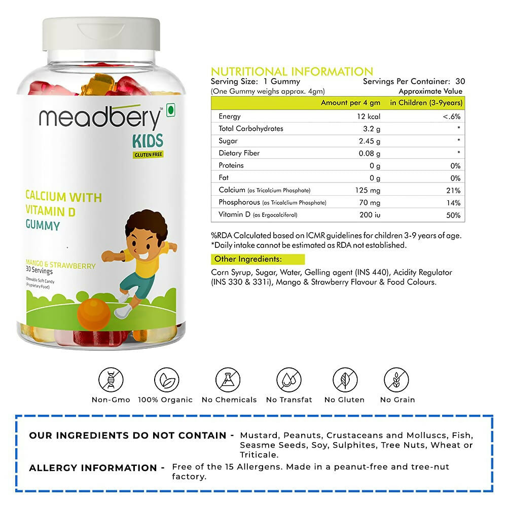 Meadbery Kids Calcium With Vitamin D Gummy - Distacart