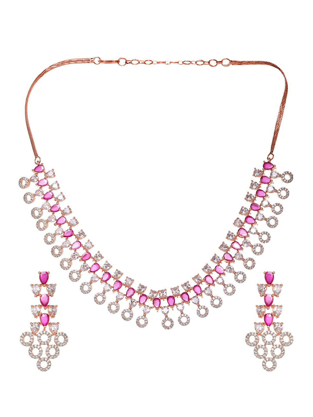 Saraf RS Jewellery Rose Gold-Plated Red AD-Studded Jewellery Set - Distacart