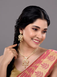 Thumbnail for Saraf RS Jewellery Gold-Plated White & Magenta American Diamond Studded Jewellery Set - Distacart