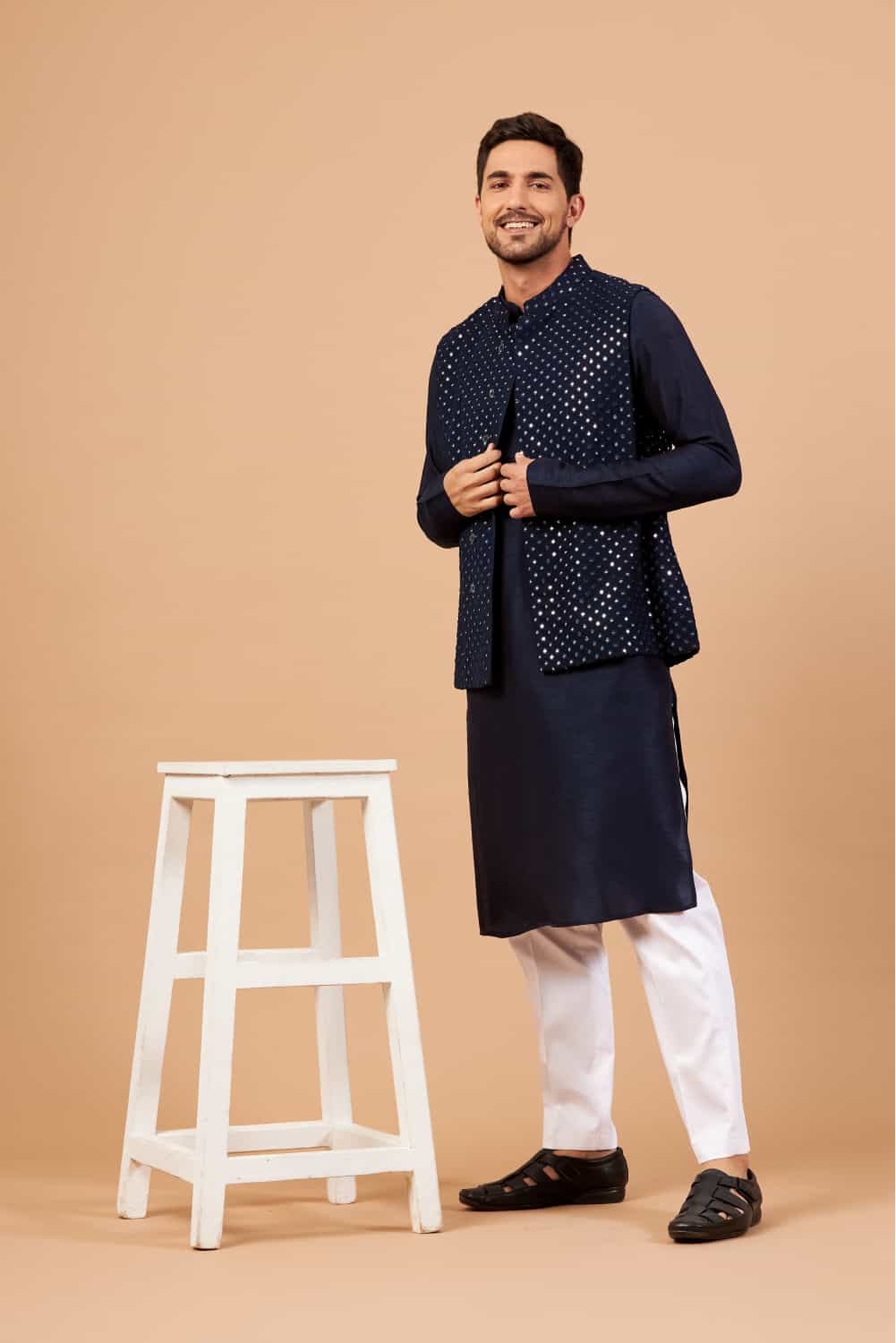 Men's Plain Kurta Payjama Pajama with Nehru Koti Modi Jacket Ethnic Wear