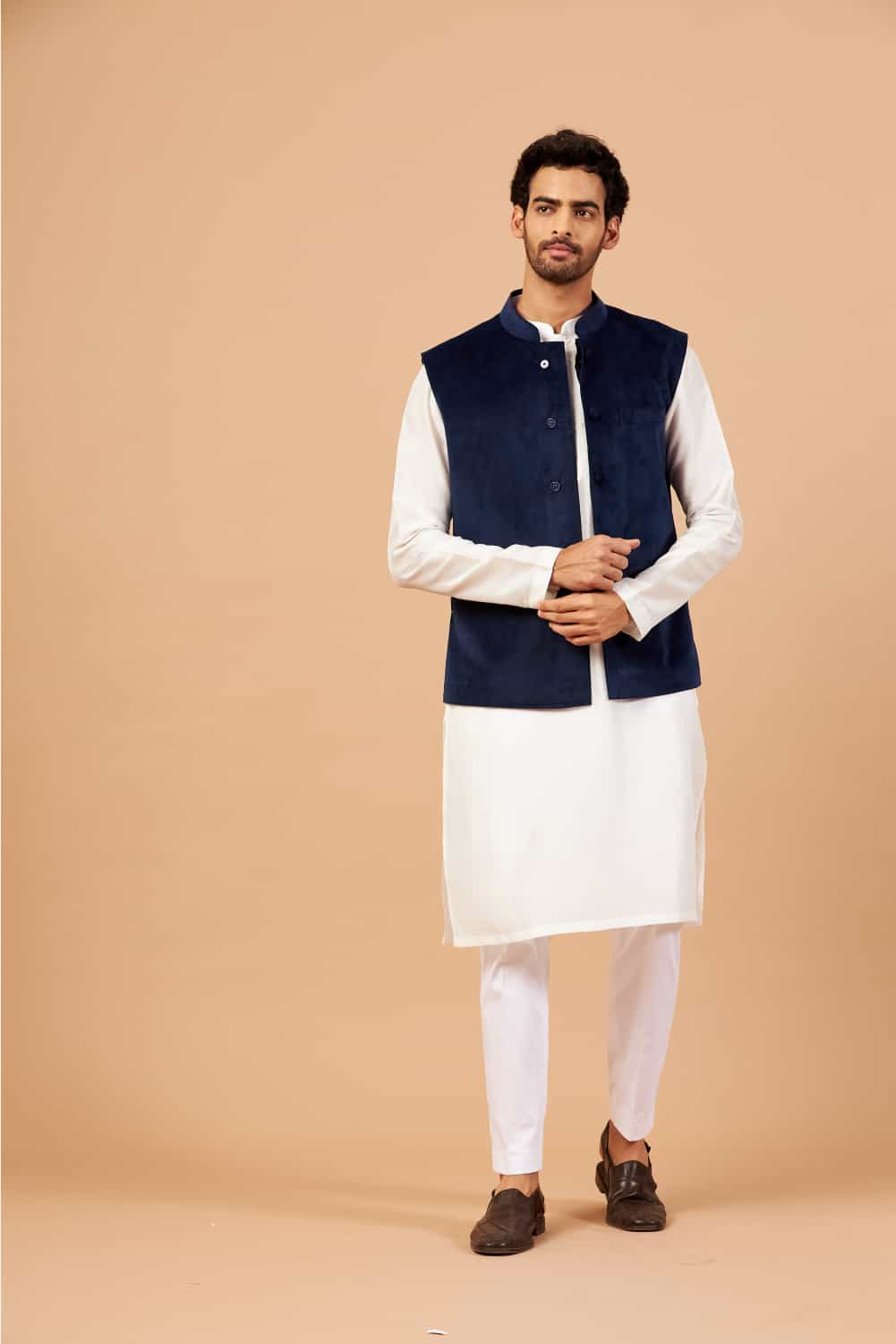 Blue Cotton Nehru Jacket – Minizmo