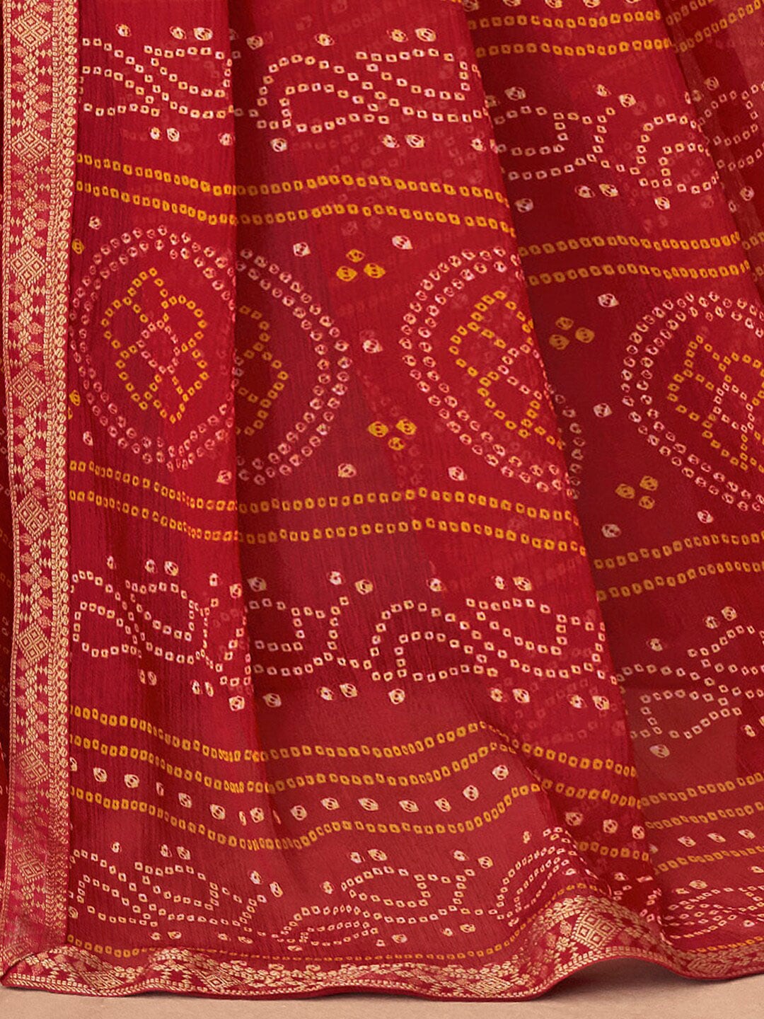 Pure georgette Piliya Bandhani saree with Gota patti Handwork – Mykaa Jaipur