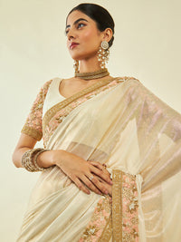 Thumbnail for Soch Gold-Toned Embroidered Organza Saree - Distacart