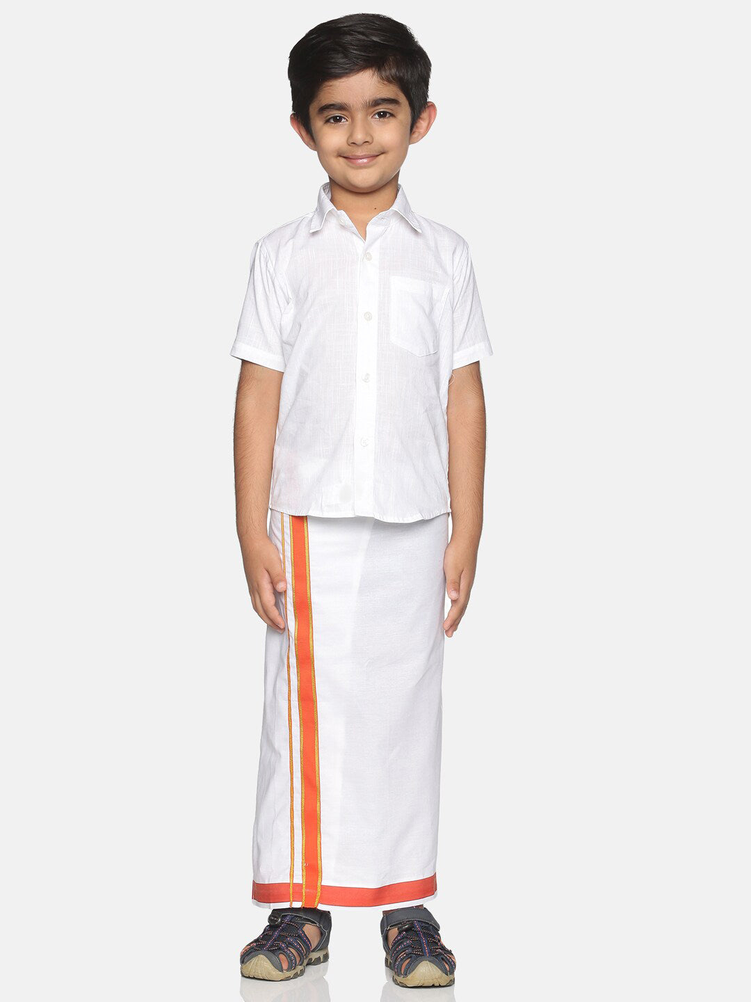 Sethukrishna Boys White Pure Cotton Solid Shirt and Veshti Set - Distacart