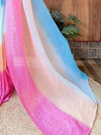 Thumbnail for Mitera Blue & Pink Ombre Embellished Pure Georgette Designer Saree - Distacart