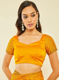 Thumbnail for Soch Mustard Yellow Embellished Beads and Stones Pure Crepe Saree - Distacart