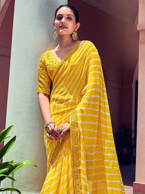 Yellow Leheriya Kashmiri Paisley Tilla Aari Embroidered Saree – Talking  Threads