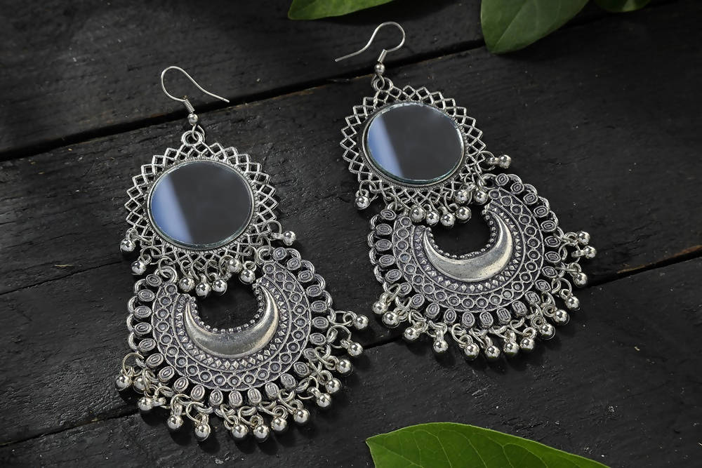 Oxidised Silver Bohemian Chandbali Earring - Mrigangi