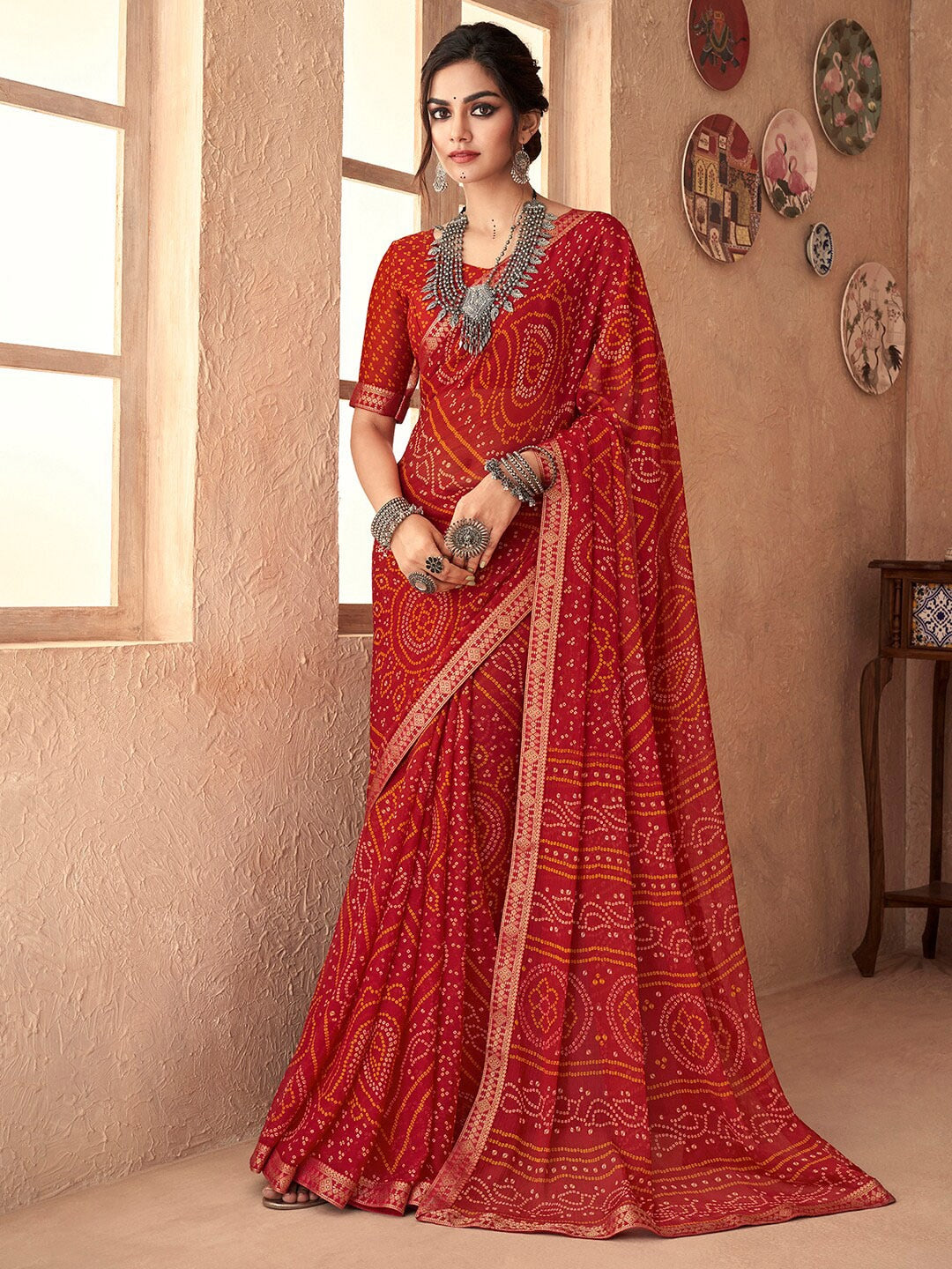 Chiffon Sareeka Bandhej Saree with Blouse Piece, Saree Length: 6 m at Rs  1299 in Surat