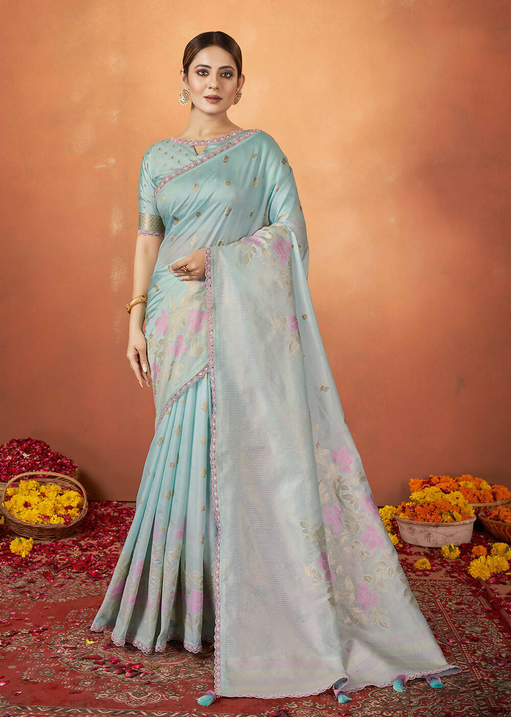 Pink Woven Design Saree In Tissue 4699SR04