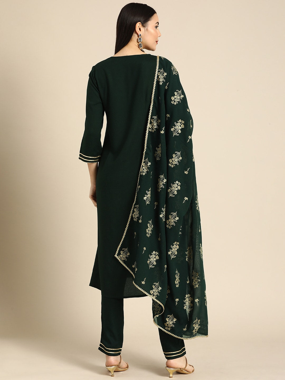 All About You Women Green & Gold-Toned Gotta Patti Kurta with Trousers & With Dupatta - Distacart