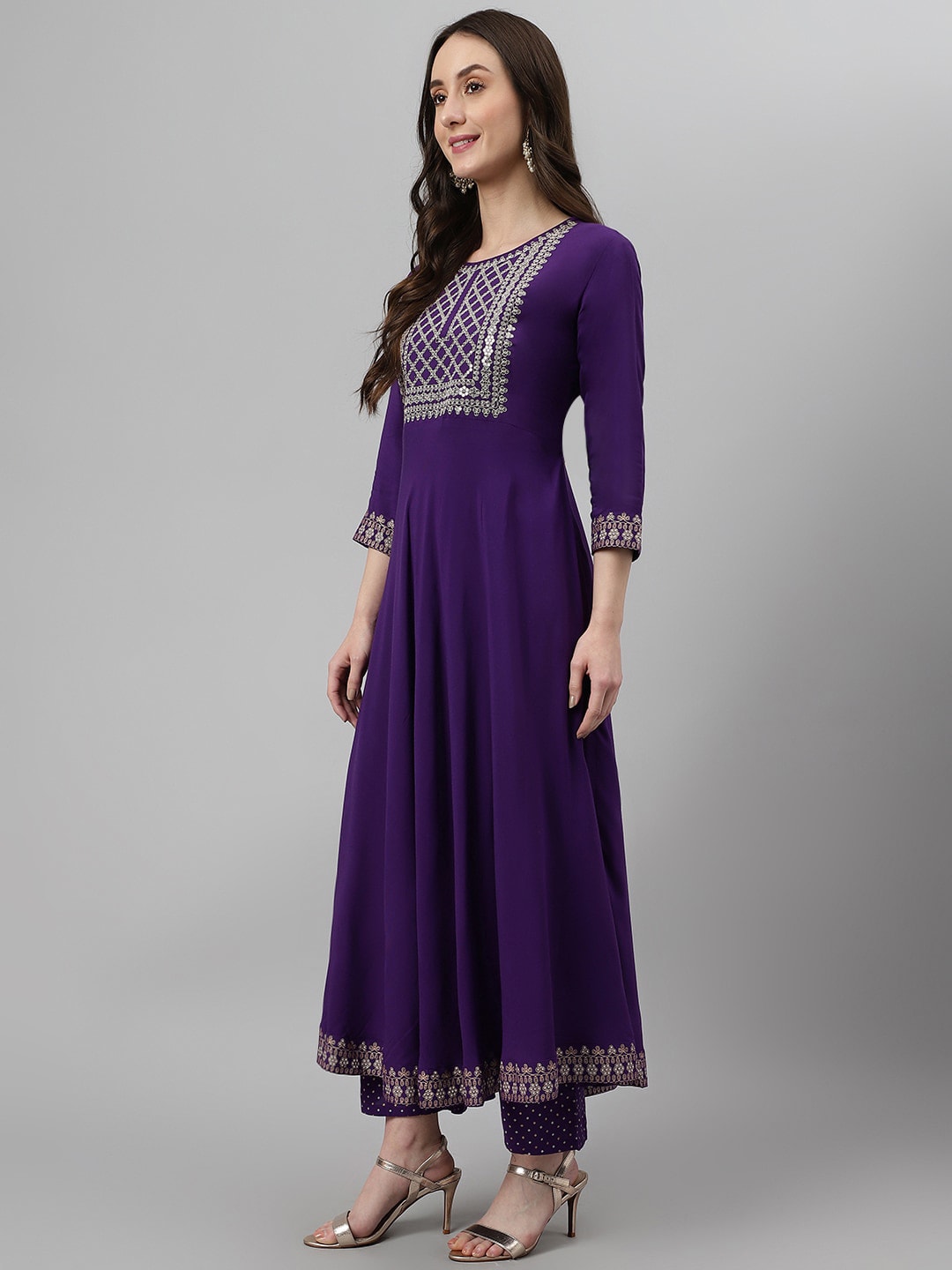 Khushal K Ethnic Motifs Embroidered Sequined Kurta with Palazzos & Dupatta - Distacart