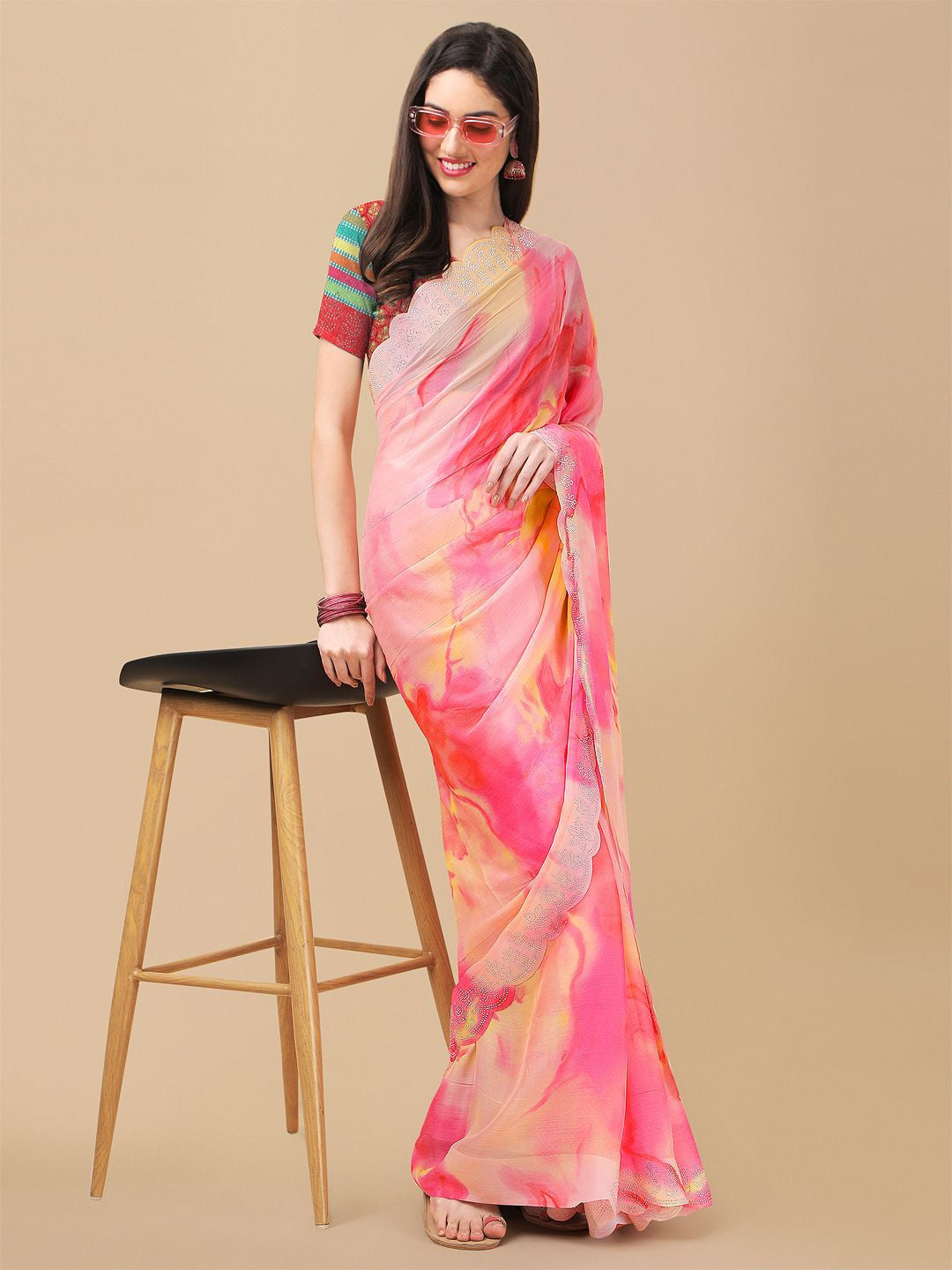 Buy Yellow & White Sarees for Women by Indie Picks Online | Ajio.com