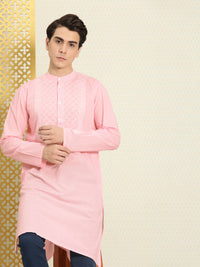 Thumbnail for House of Pataudi Men Chikankari Yoke Design Pastels Pure Cotton Rozana Kurta - Distacart