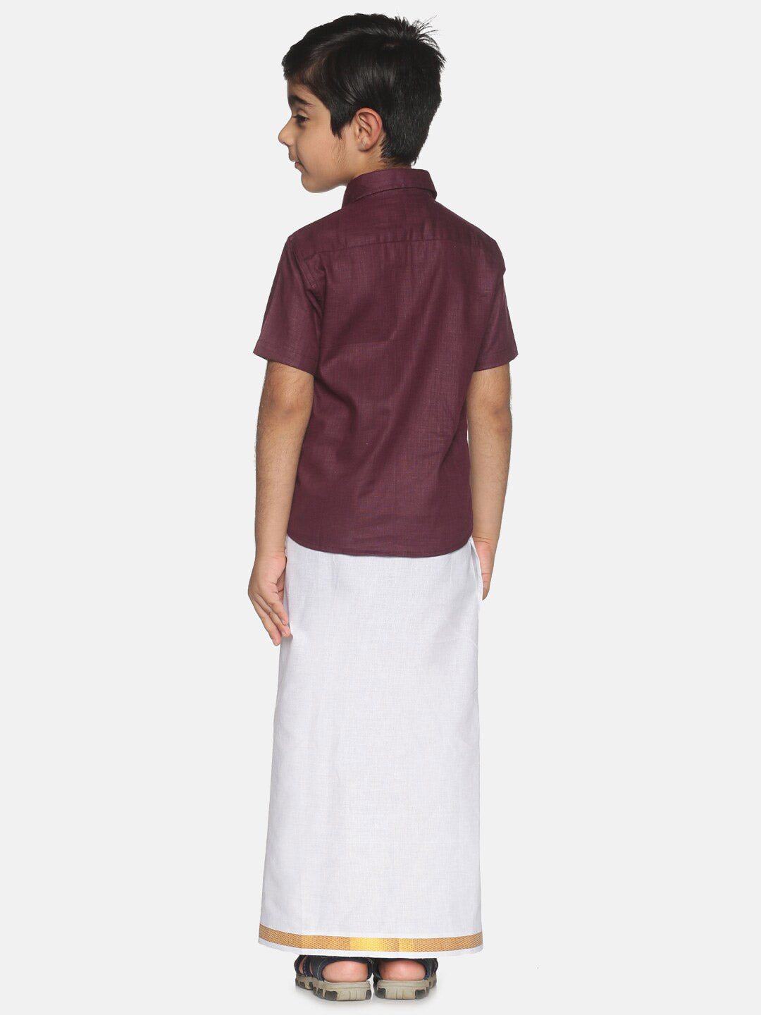 Sethukrishna Boys Maroon & White Shirt with Veshti - Distacart