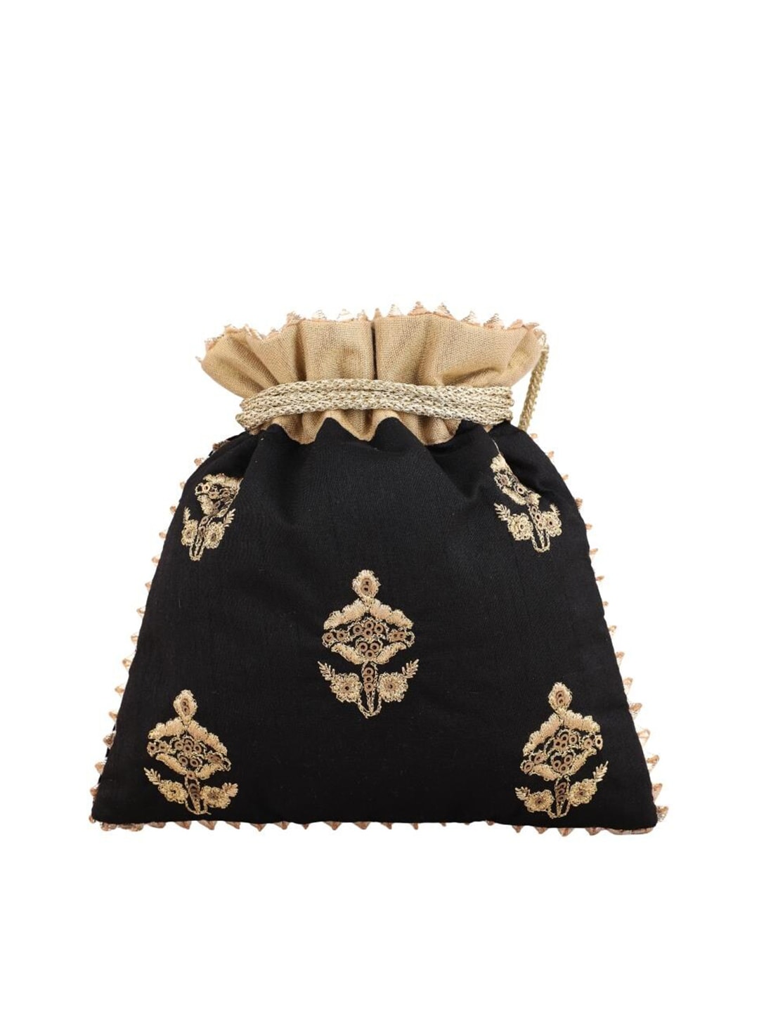 Masq Black & Gold-Toned Embellished Embroidered Potli Clutch - Distacart