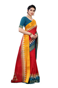 Thumbnail for Vamika Red & Blue Linen Jari Border Saree (GUNJAN RED) - Distacart