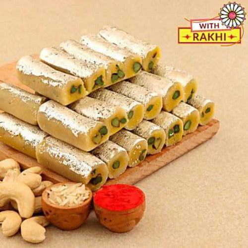 Zardosi Motif Rakhi & Kaju Rolls Box