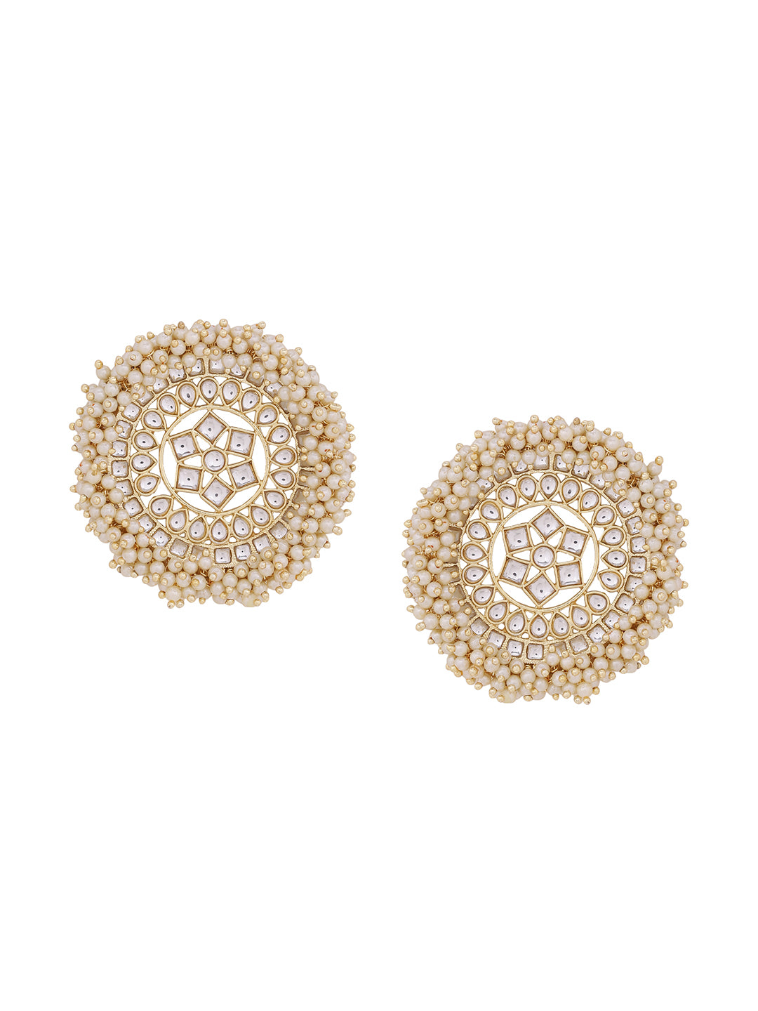 Shoshaa off-White Gold Plated Kundan Studded & Beaded Circular Drop Earrings - Distacart