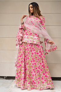 Thumbnail for Pomcha Jaipur Tulsi Pink Cotton Hand Block Skirt Set - Distacart