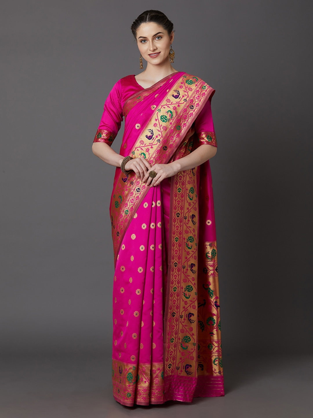 Mitera Pink Silk Blend Woven Design Banarasi Saree - Distacart