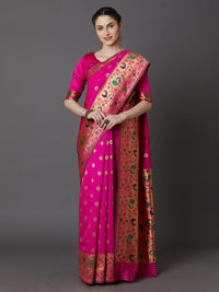 Thumbnail for Mitera Pink Silk Blend Woven Design Banarasi Saree - Distacart