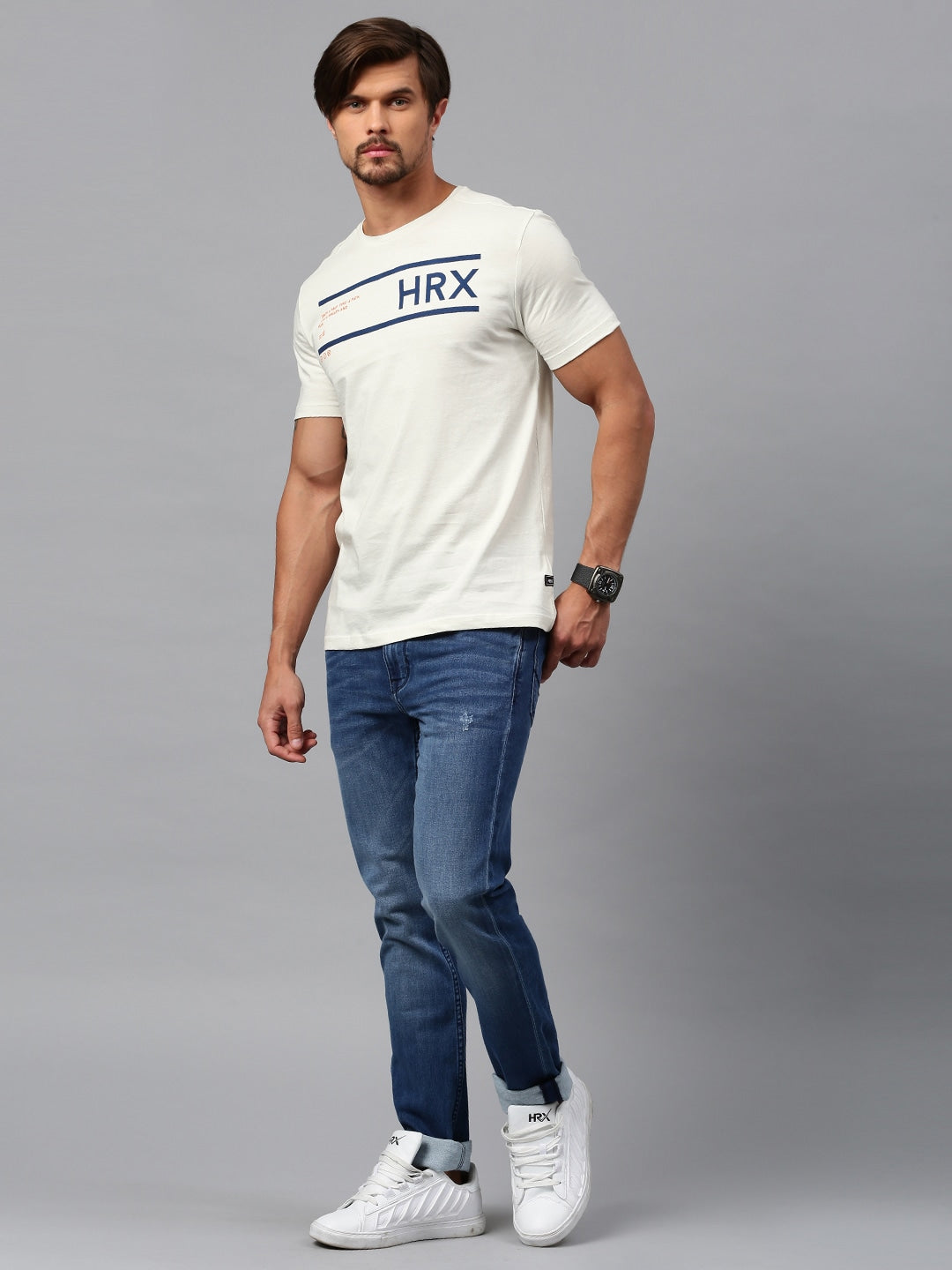 Buy HRX By Hrithik Roshan Men Cream Coloured Slim Tapered Fit Solid Regular  Trousers - Trousers for Men 1829910 | Myntra