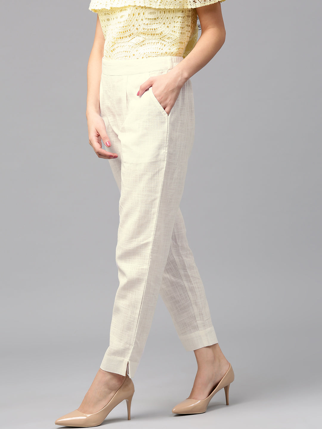 Aaru Collection Womens Office Casual Regular Fit Trouser Pants L Off  White  Amazonin Fashion