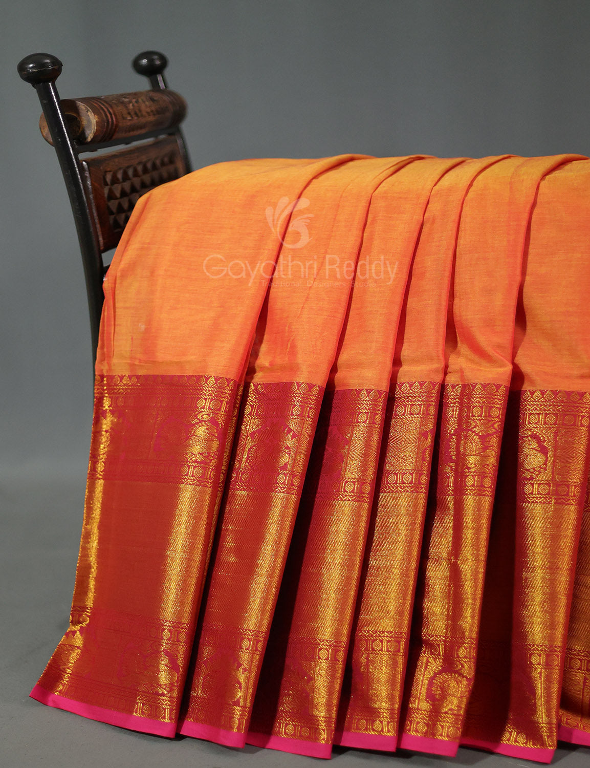 Kalanetha Orange With Zari Kanchi Style Pure Narayanpet Cotton Saree By Gayathri Reddy Designer Studio - Distacart