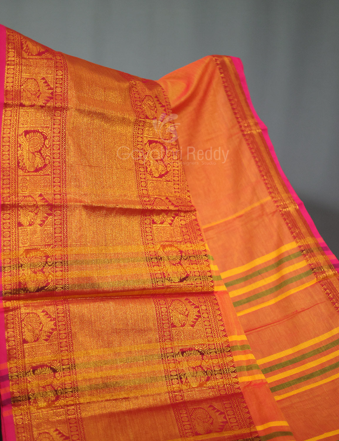 Kalanetha Orange With Zari Kanchi Style Pure Narayanpet Cotton Saree By Gayathri Reddy Designer Studio - Distacart