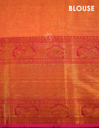 Thumbnail for Kalanetha Orange With Zari Kanchi Style Pure Narayanpet Cotton Saree By Gayathri Reddy Designer Studio - Distacart