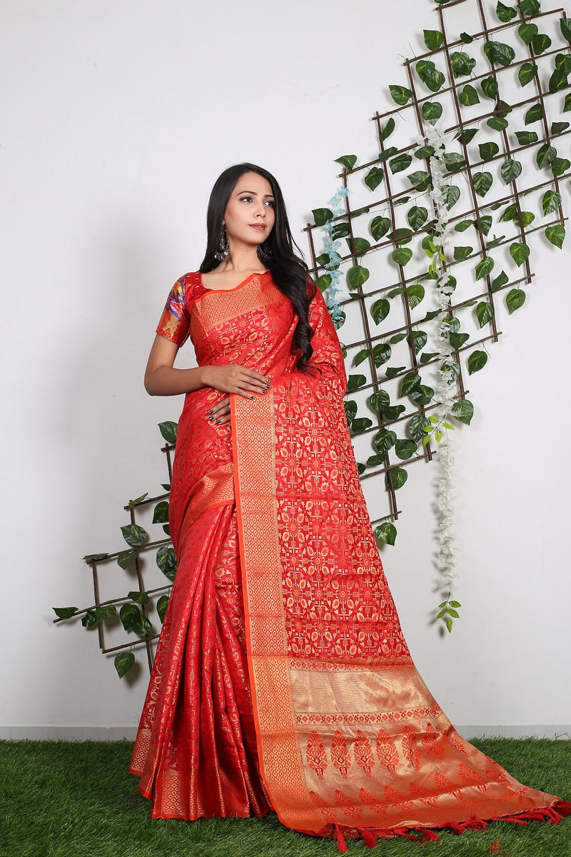 Orange Color Patola Silk Saree For Women