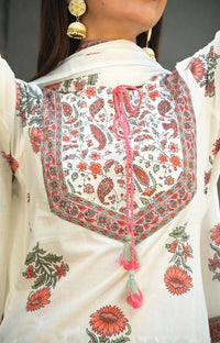 Thumbnail for Yufta Women White Floral Printed Regular Pure Cotton Kurta with Trouser & With Dupatta