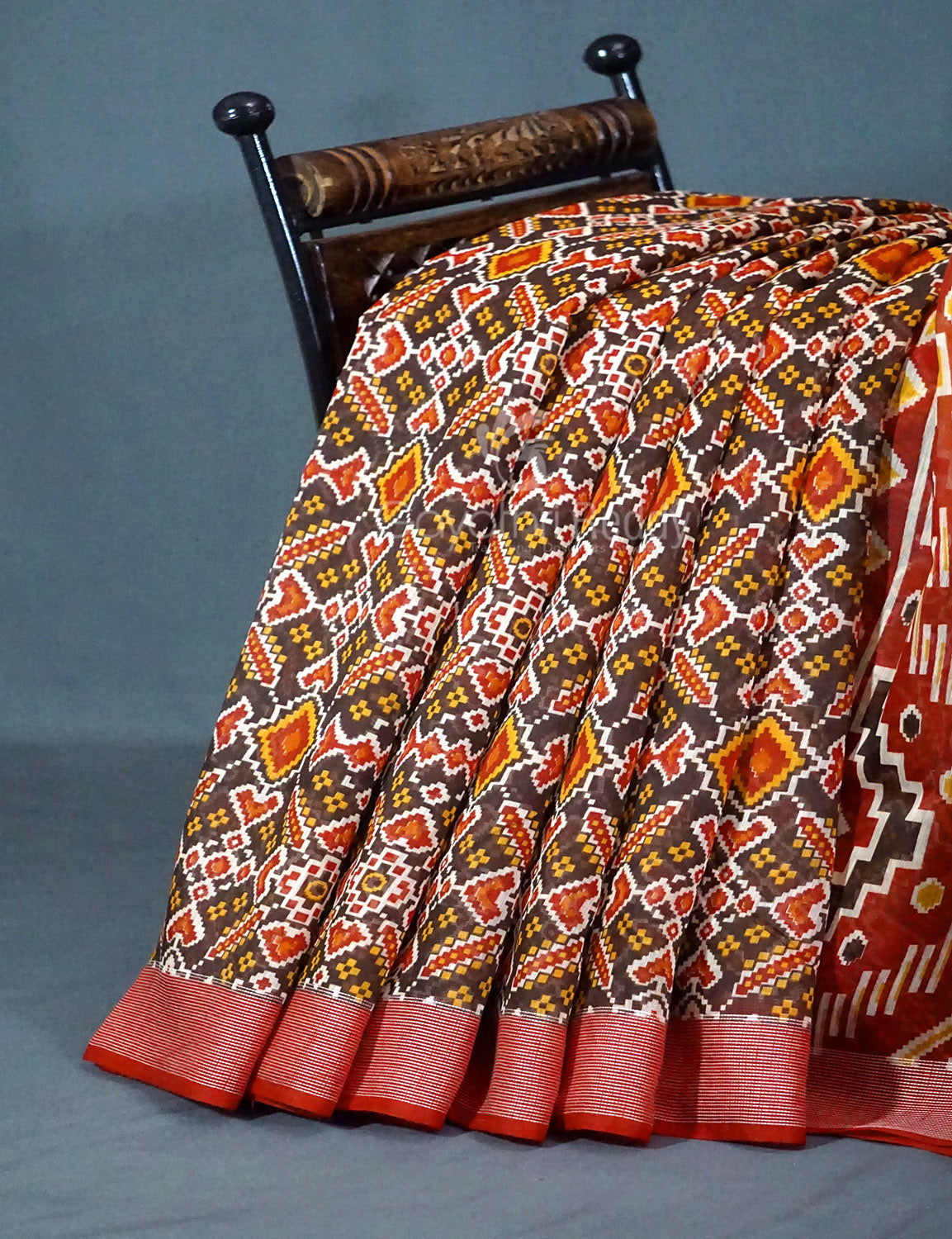 Shades of Brown Colour Patola Print Semi Chanderi Saree By Gayathri Reddy Designer Studio - Distacart