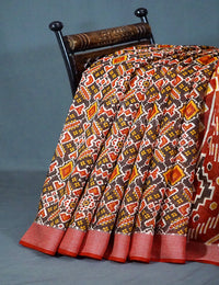 Thumbnail for Shades of Brown Colour Patola Print Semi Chanderi Saree By Gayathri Reddy Designer Studio - Distacart